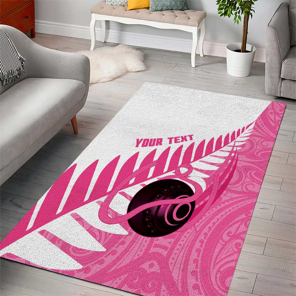 New Zealand Lawn Bowls Breast Cancer Custom Area Rug Aotearoa Maori Silver Fern Pink Ribbon - Aussie Hoodie