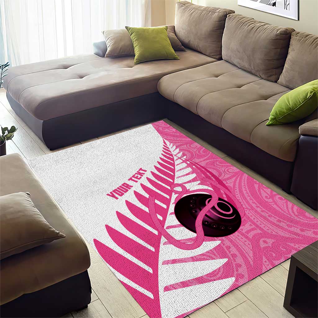 New Zealand Lawn Bowls Breast Cancer Custom Area Rug Aotearoa Maori Silver Fern Pink Ribbon - Aussie Hoodie