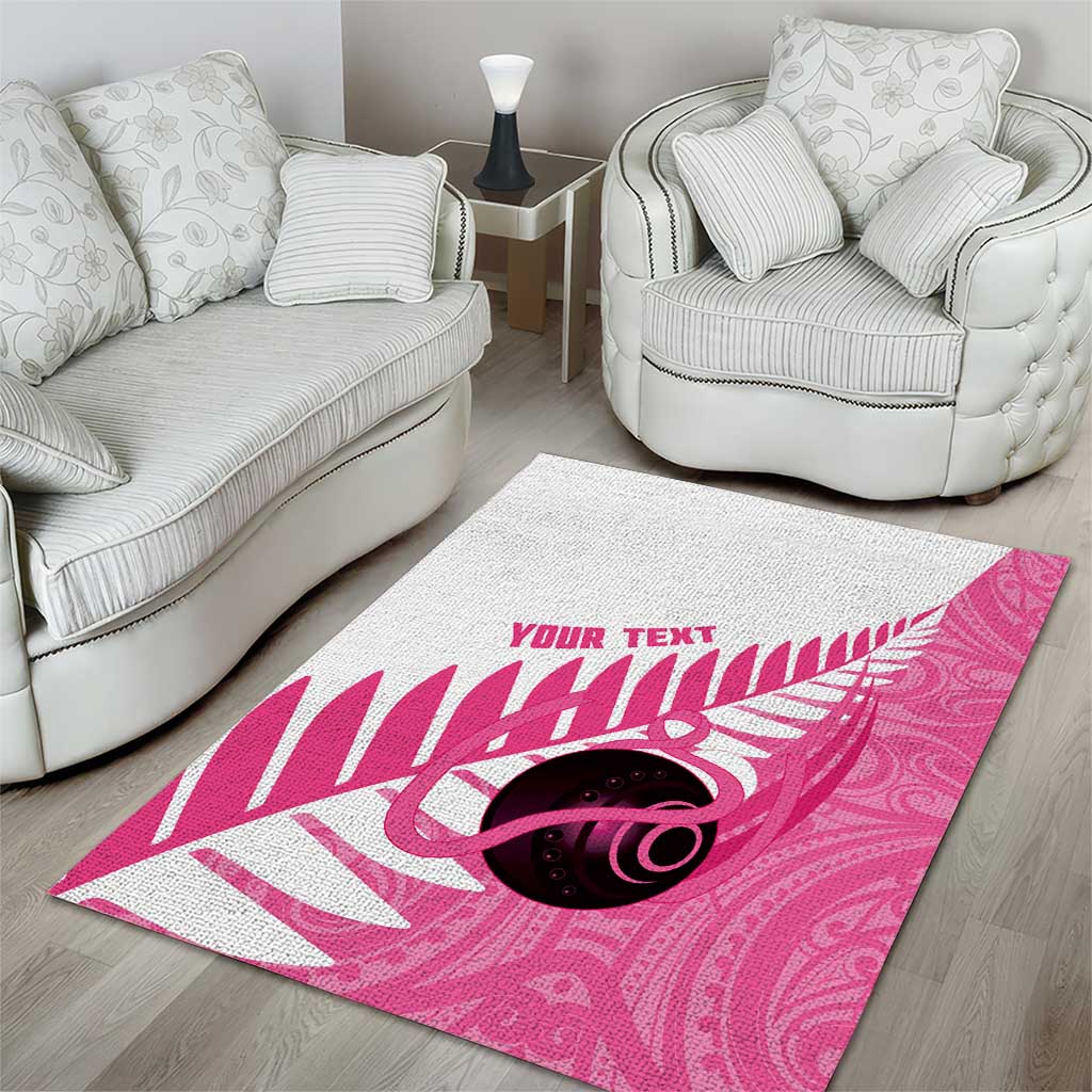 New Zealand Lawn Bowls Breast Cancer Custom Area Rug Aotearoa Maori Silver Fern Pink Ribbon - Aussie Hoodie