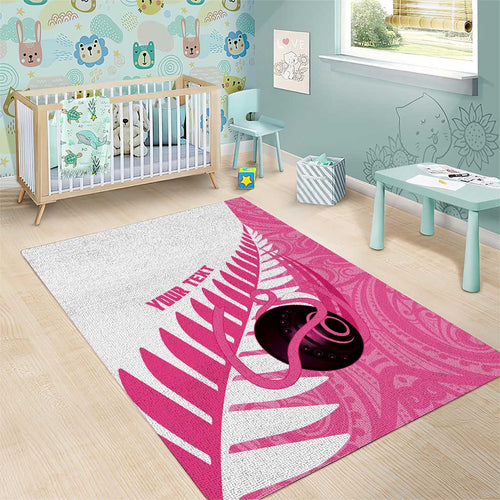 New Zealand Lawn Bowls Breast Cancer Custom Area Rug Aotearoa Maori Silver Fern Pink Ribbon - Aussie Hoodie
