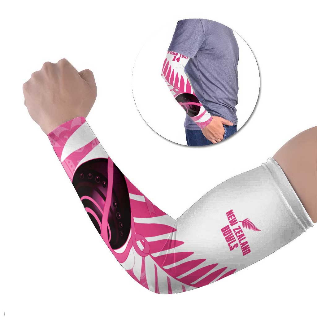 New Zealand Lawn Bowls Breast Cancer Custom Arm Sleeves Aotearoa Maori Silver Fern Pink Ribbon - Aussie Hoodie