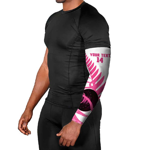 New Zealand Lawn Bowls Breast Cancer Custom Arm Sleeves Aotearoa Maori Silver Fern Pink Ribbon - Aussie Hoodie