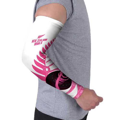 New Zealand Lawn Bowls Breast Cancer Custom Arm Sleeves Aotearoa Maori Silver Fern Pink Ribbon - Aussie Hoodie