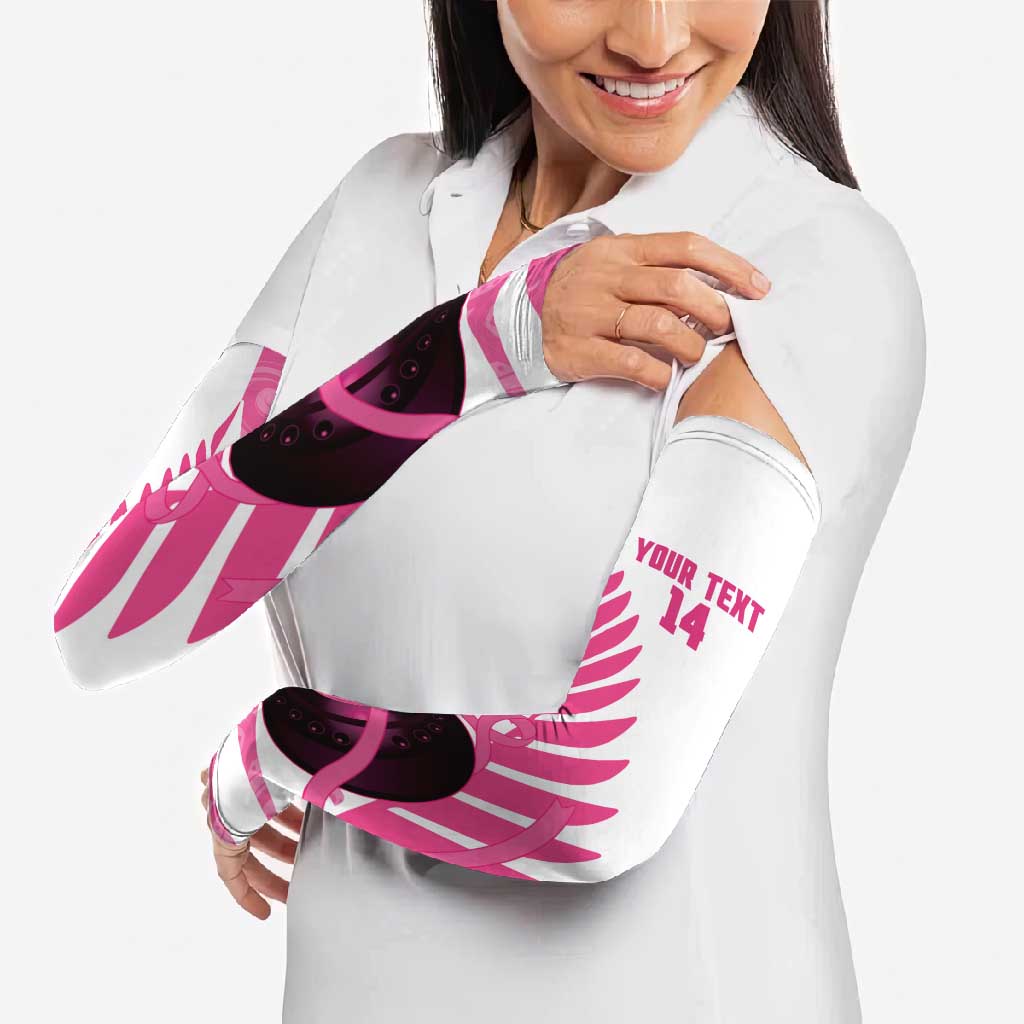 New Zealand Lawn Bowls Breast Cancer Custom Arm Sleeves Aotearoa Maori Silver Fern Pink Ribbon - Aussie Hoodie