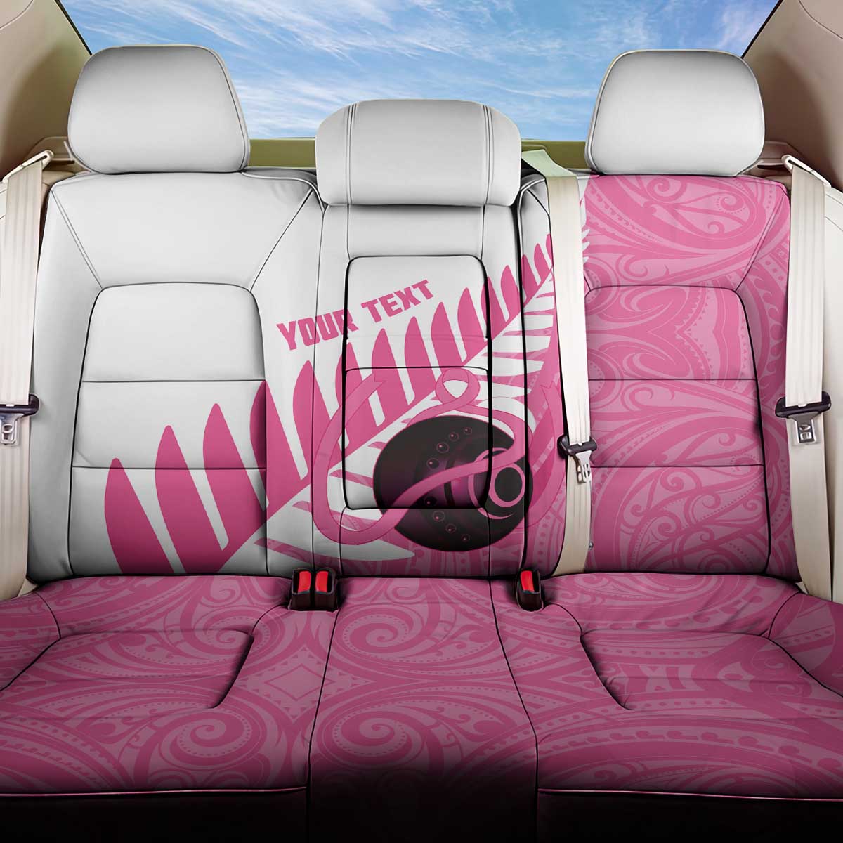 New Zealand Lawn Bowls Breast Cancer Custom Back Car Seat Cover Aotearoa Maori Silver Fern Pink Ribbon - Aussie Hoodie