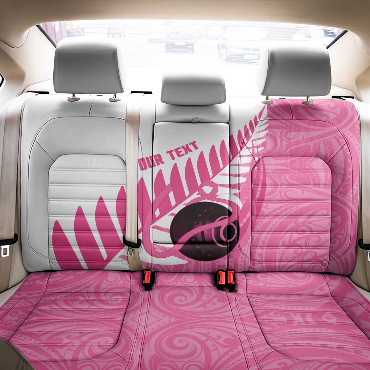 New Zealand Lawn Bowls Breast Cancer Custom Back Car Seat Cover Aotearoa Maori Silver Fern Pink Ribbon - Aussie Hoodie