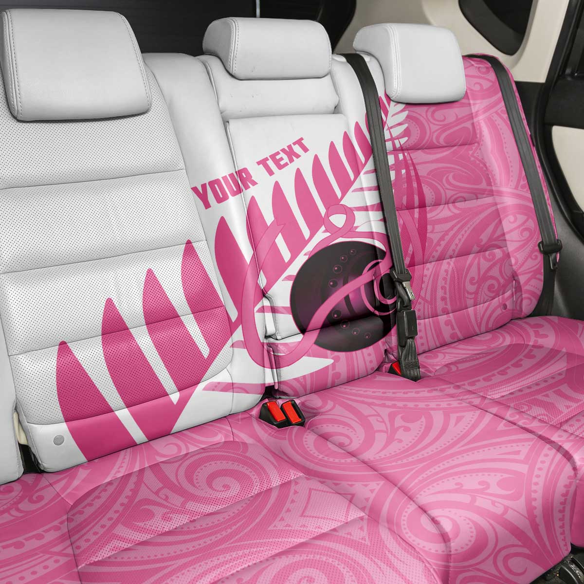 New Zealand Lawn Bowls Breast Cancer Custom Back Car Seat Cover Aotearoa Maori Silver Fern Pink Ribbon - Aussie Hoodie