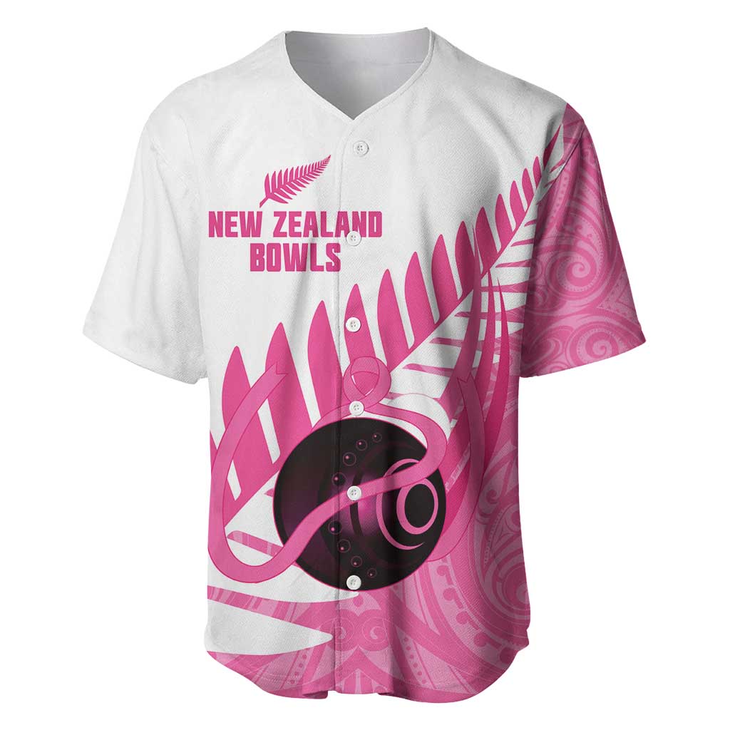 New Zealand Lawn Bowls Breast Cancer Custom Baseball Jersey Aotearoa Maori Silver Fern Pink Ribbon - Aussie Hoodie