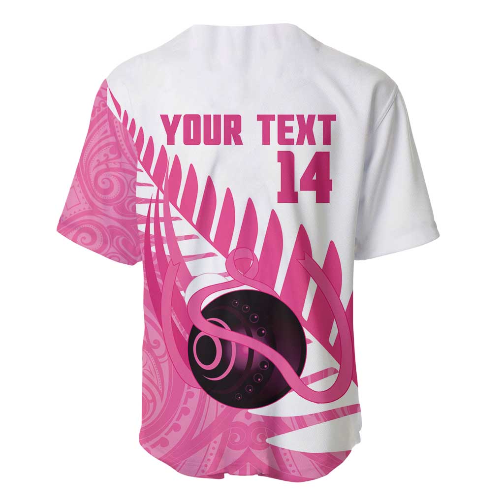 New Zealand Lawn Bowls Breast Cancer Custom Baseball Jersey Aotearoa Maori Silver Fern Pink Ribbon - Aussie Hoodie