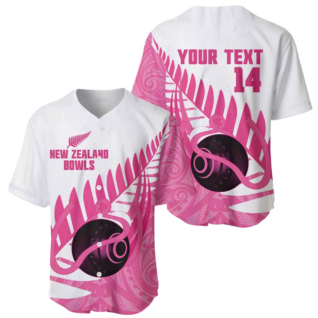 New Zealand Lawn Bowls Breast Cancer Custom Baseball Jersey Aotearoa Maori Silver Fern Pink Ribbon - Aussie Hoodie