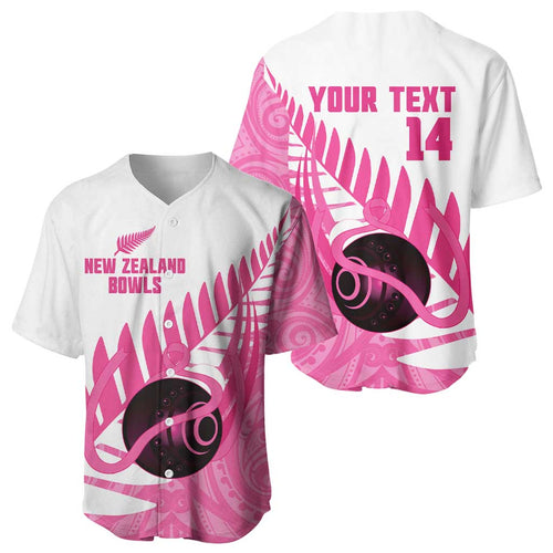 New Zealand Lawn Bowls Breast Cancer Custom Baseball Jersey Aotearoa Maori Silver Fern Pink Ribbon - Aussie Hoodie