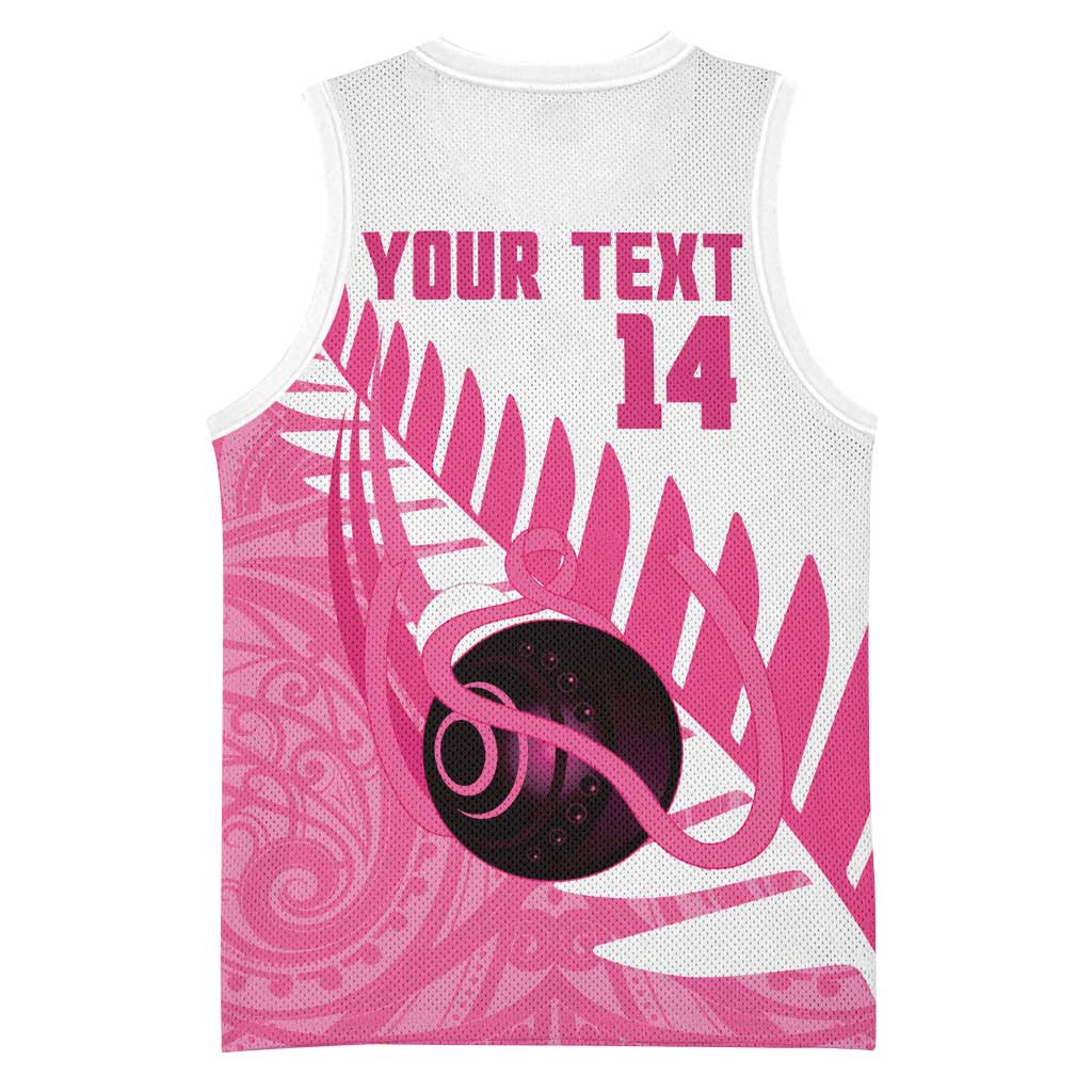 New Zealand Lawn Bowls Breast Cancer Custom Basketball Jersey Aotearoa Maori Silver Fern Pink Ribbon - Aussie Hoodie