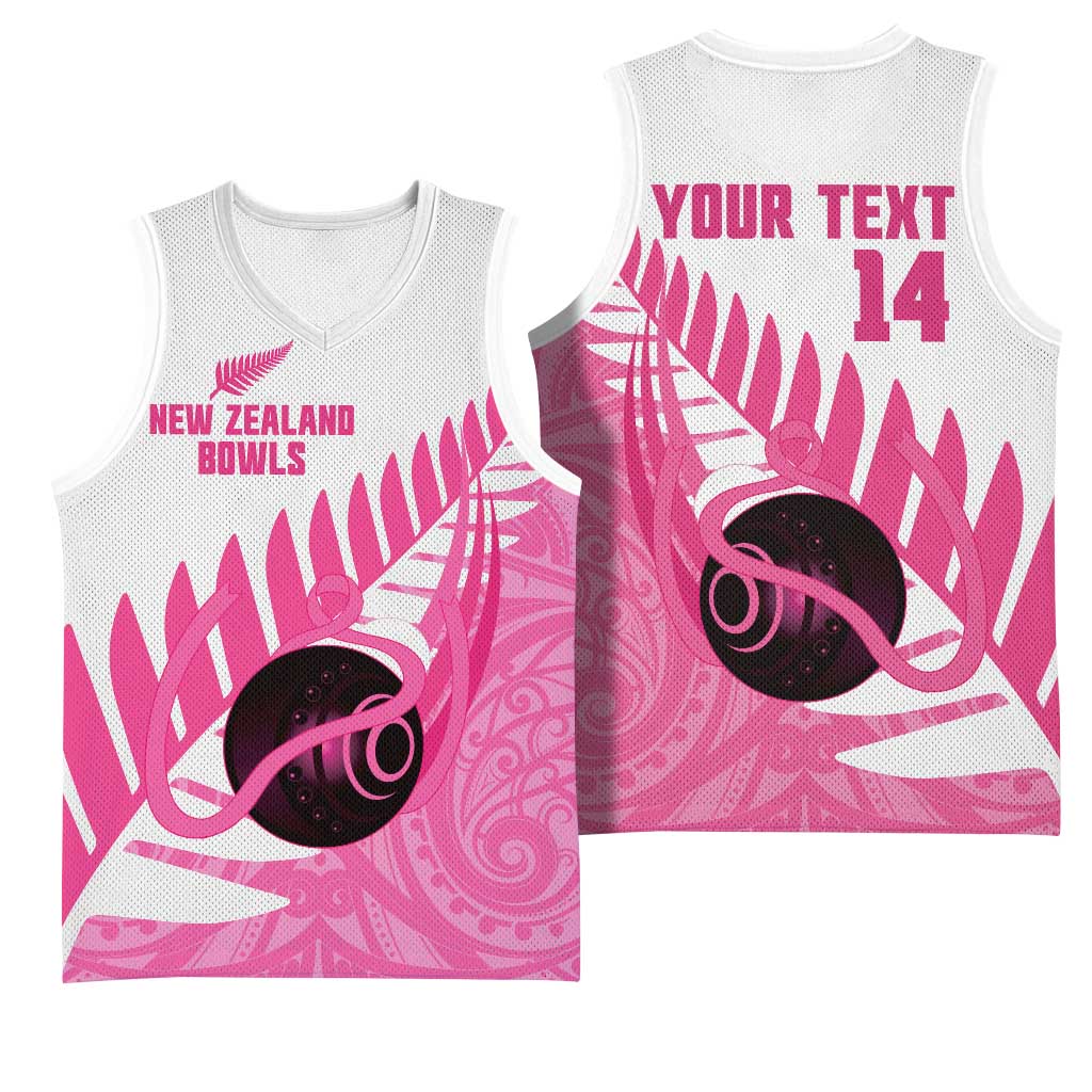 New Zealand Lawn Bowls Breast Cancer Custom Basketball Jersey Aotearoa Maori Silver Fern Pink Ribbon - Aussie Hoodie
