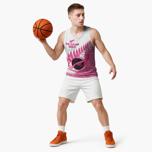 New Zealand Lawn Bowls Breast Cancer Custom Basketball Jersey Aotearoa Maori Silver Fern Pink Ribbon - Aussie Hoodie