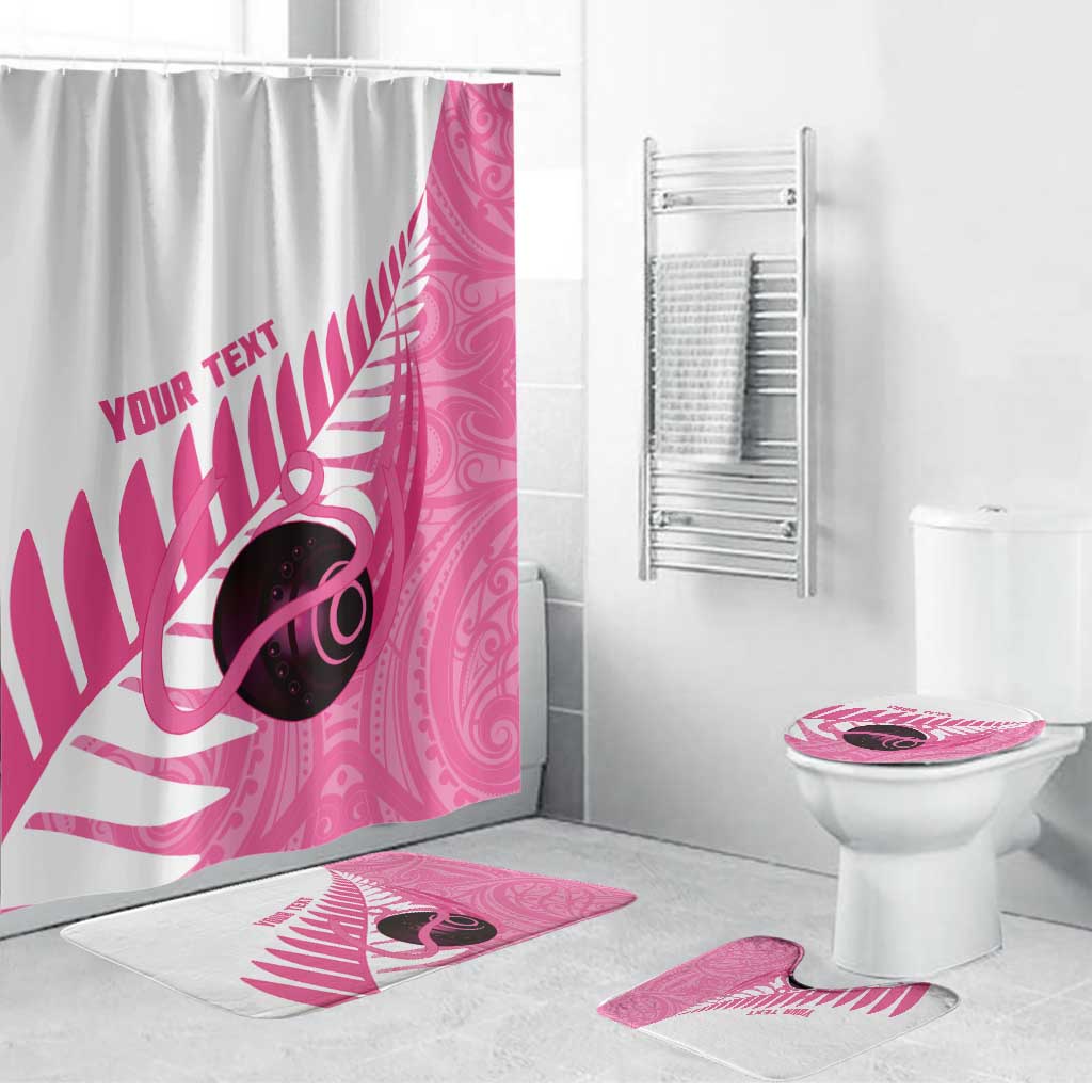 New Zealand Lawn Bowls Breast Cancer Custom Bathroom Set Aotearoa Maori Silver Fern Pink Ribbon - Aussie Hoodie