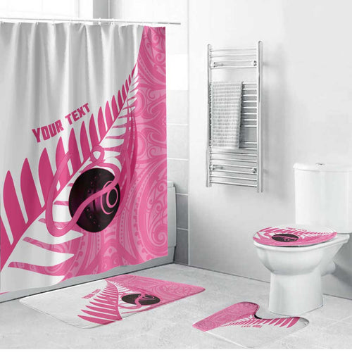 New Zealand Lawn Bowls Breast Cancer Custom Bathroom Set Aotearoa Maori Silver Fern Pink Ribbon - Aussie Hoodie
