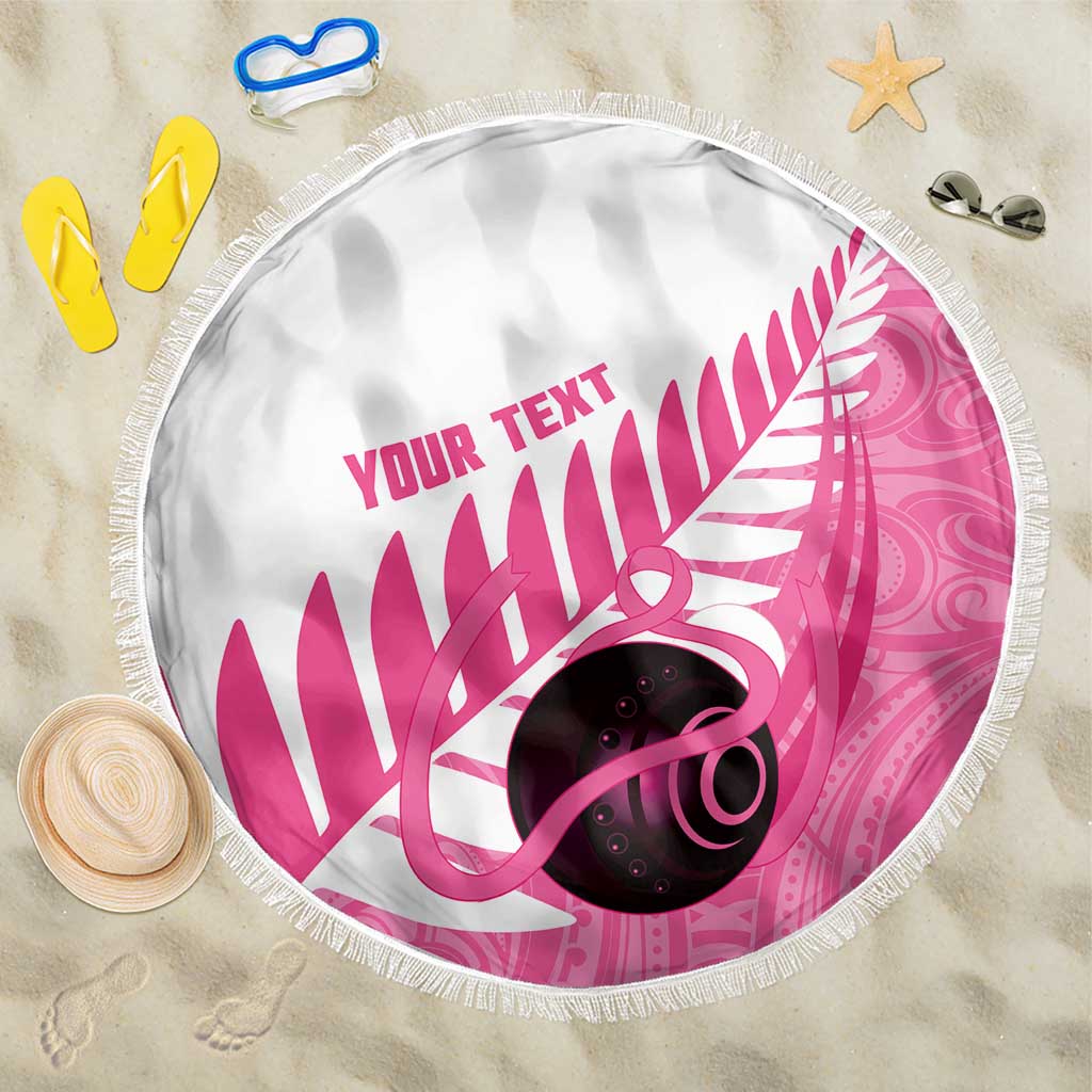 New Zealand Lawn Bowls Breast Cancer Custom Beach Blanket Aotearoa Maori Silver Fern Pink Ribbon - Aussie Hoodie