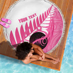 New Zealand Lawn Bowls Breast Cancer Custom Beach Blanket Aotearoa Maori Silver Fern Pink Ribbon - Aussie Hoodie