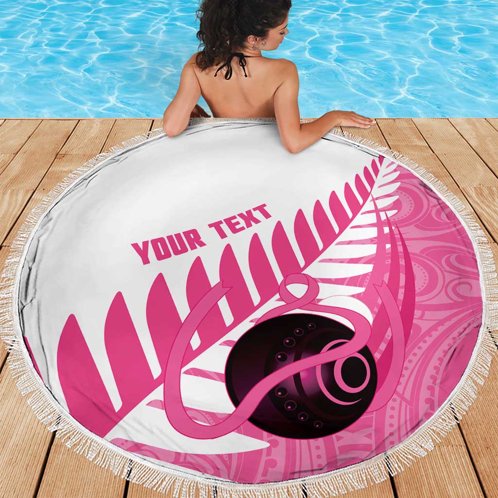 New Zealand Lawn Bowls Breast Cancer Custom Beach Blanket Aotearoa Maori Silver Fern Pink Ribbon - Aussie Hoodie