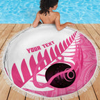 New Zealand Lawn Bowls Breast Cancer Custom Beach Blanket Aotearoa Maori Silver Fern Pink Ribbon - Aussie Hoodie