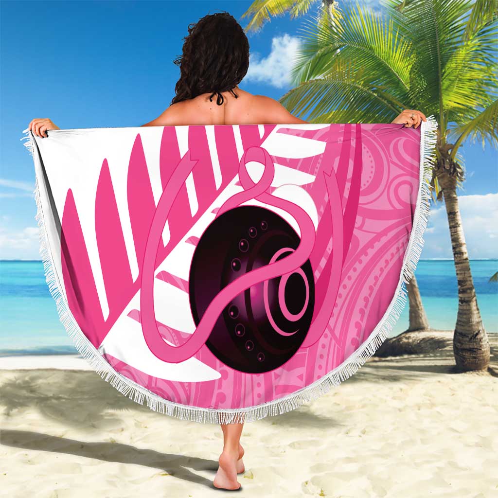 New Zealand Lawn Bowls Breast Cancer Custom Beach Blanket Aotearoa Maori Silver Fern Pink Ribbon - Aussie Hoodie