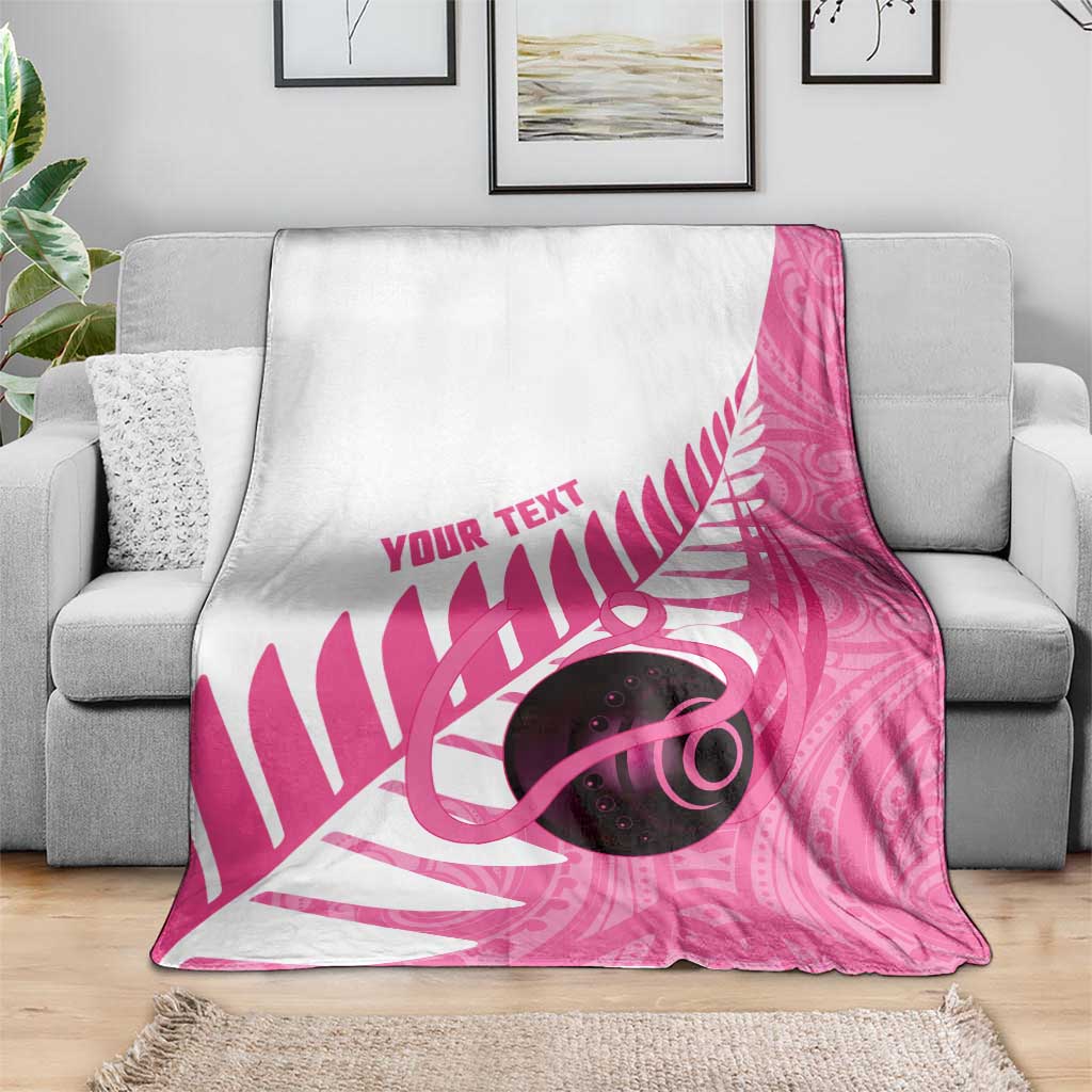 New Zealand Lawn Bowls Breast Cancer Custom Blanket Aotearoa Maori Silver Fern Pink Ribbon - Aussie Hoodie
