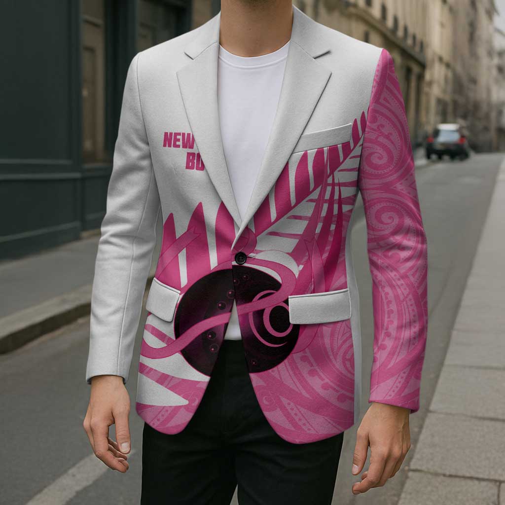 New Zealand Lawn Bowls Breast Cancer Custom Blazer Aotearoa Maori Silver Fern Pink Ribbon - Aussie Hoodie