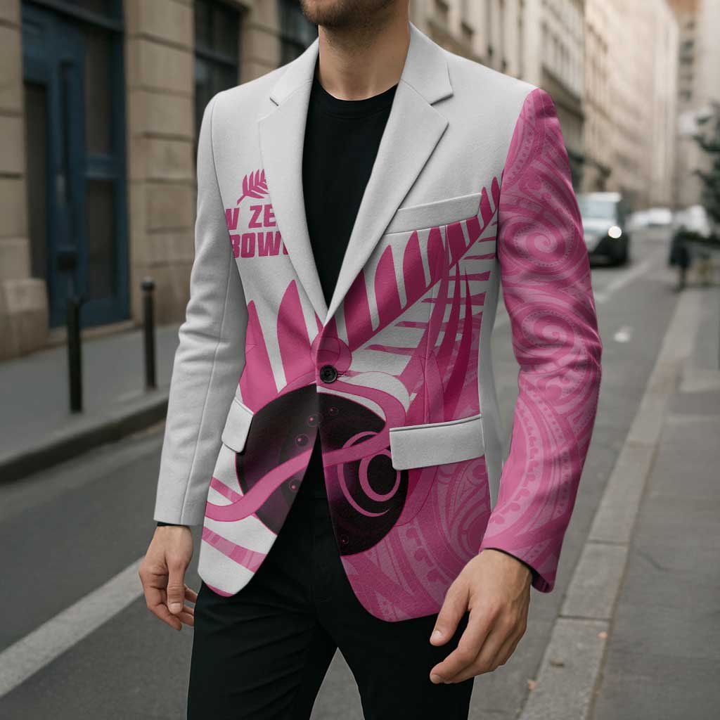 New Zealand Lawn Bowls Breast Cancer Custom Blazer Aotearoa Maori Silver Fern Pink Ribbon - Aussie Hoodie