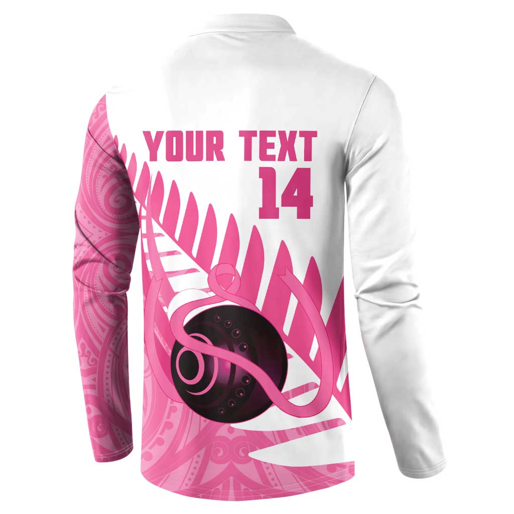 New Zealand Lawn Bowls Breast Cancer Custom Button Sweatshirt Aotearoa Maori Silver Fern Pink Ribbon - Aussie Hoodie
