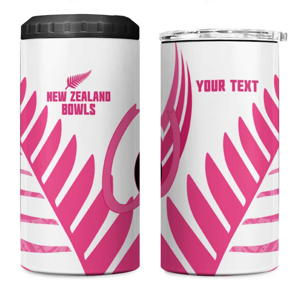 New Zealand Lawn Bowls Breast Cancer Custom 4 in 1 Can Cooler Tumbler Aotearoa Maori Silver Fern Pink Ribbon - Aussie Hoodie