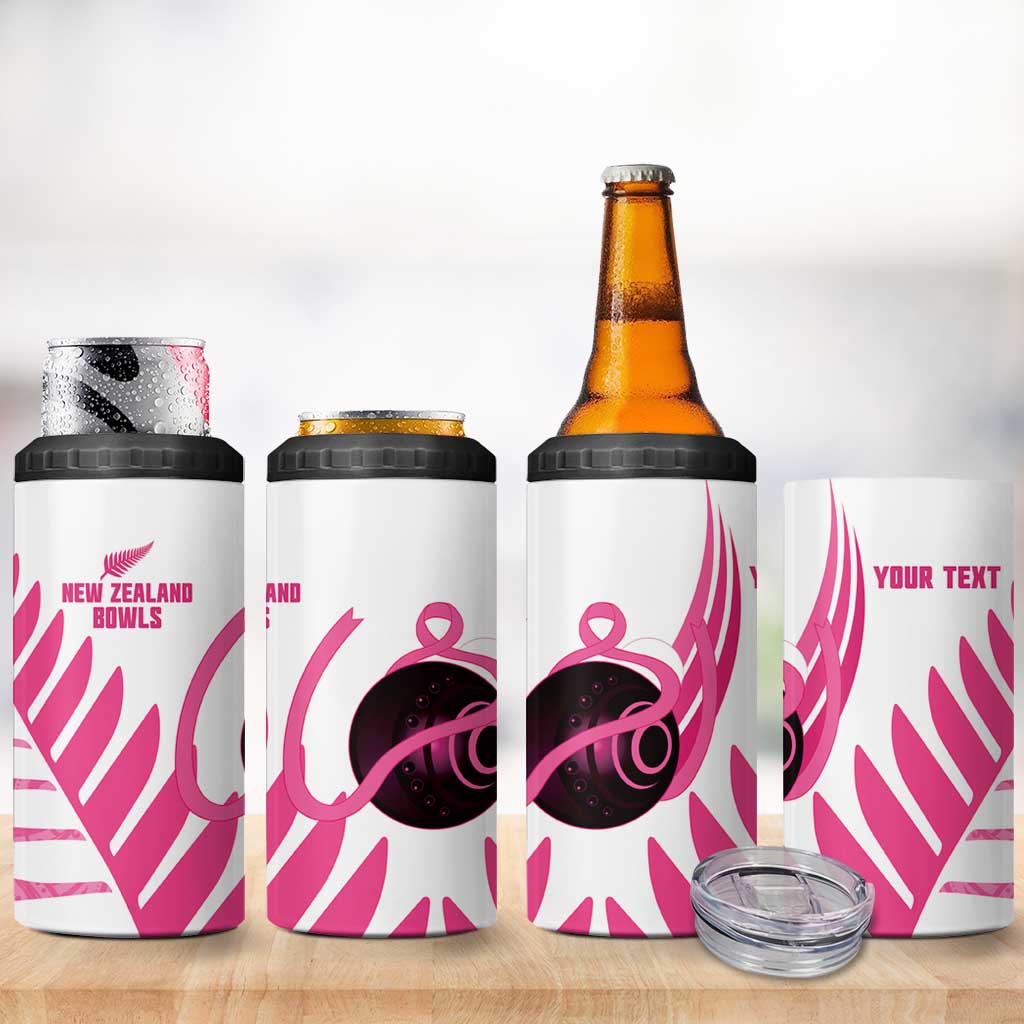 New Zealand Lawn Bowls Breast Cancer Custom 4 in 1 Can Cooler Tumbler Aotearoa Maori Silver Fern Pink Ribbon - Aussie Hoodie