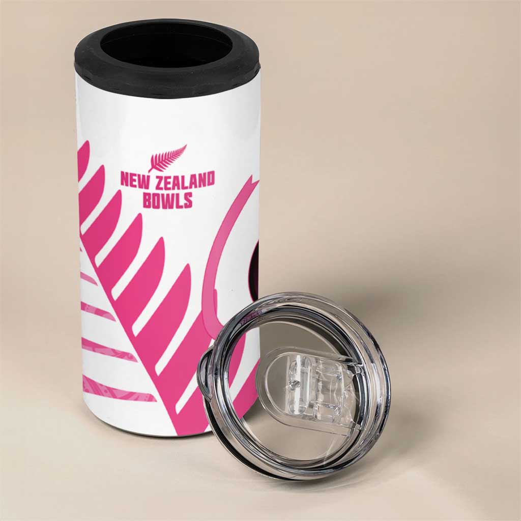 New Zealand Lawn Bowls Breast Cancer Custom 4 in 1 Can Cooler Tumbler Aotearoa Maori Silver Fern Pink Ribbon - Aussie Hoodie