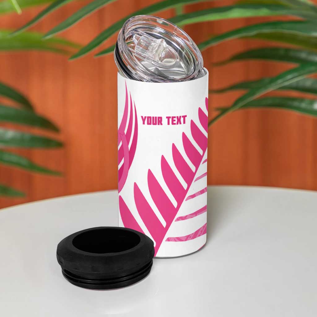 New Zealand Lawn Bowls Breast Cancer Custom 4 in 1 Can Cooler Tumbler Aotearoa Maori Silver Fern Pink Ribbon - Aussie Hoodie