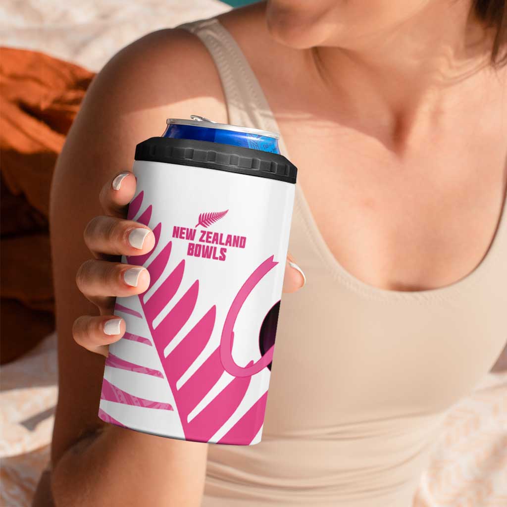 New Zealand Lawn Bowls Breast Cancer Custom 4 in 1 Can Cooler Tumbler Aotearoa Maori Silver Fern Pink Ribbon - Aussie Hoodie
