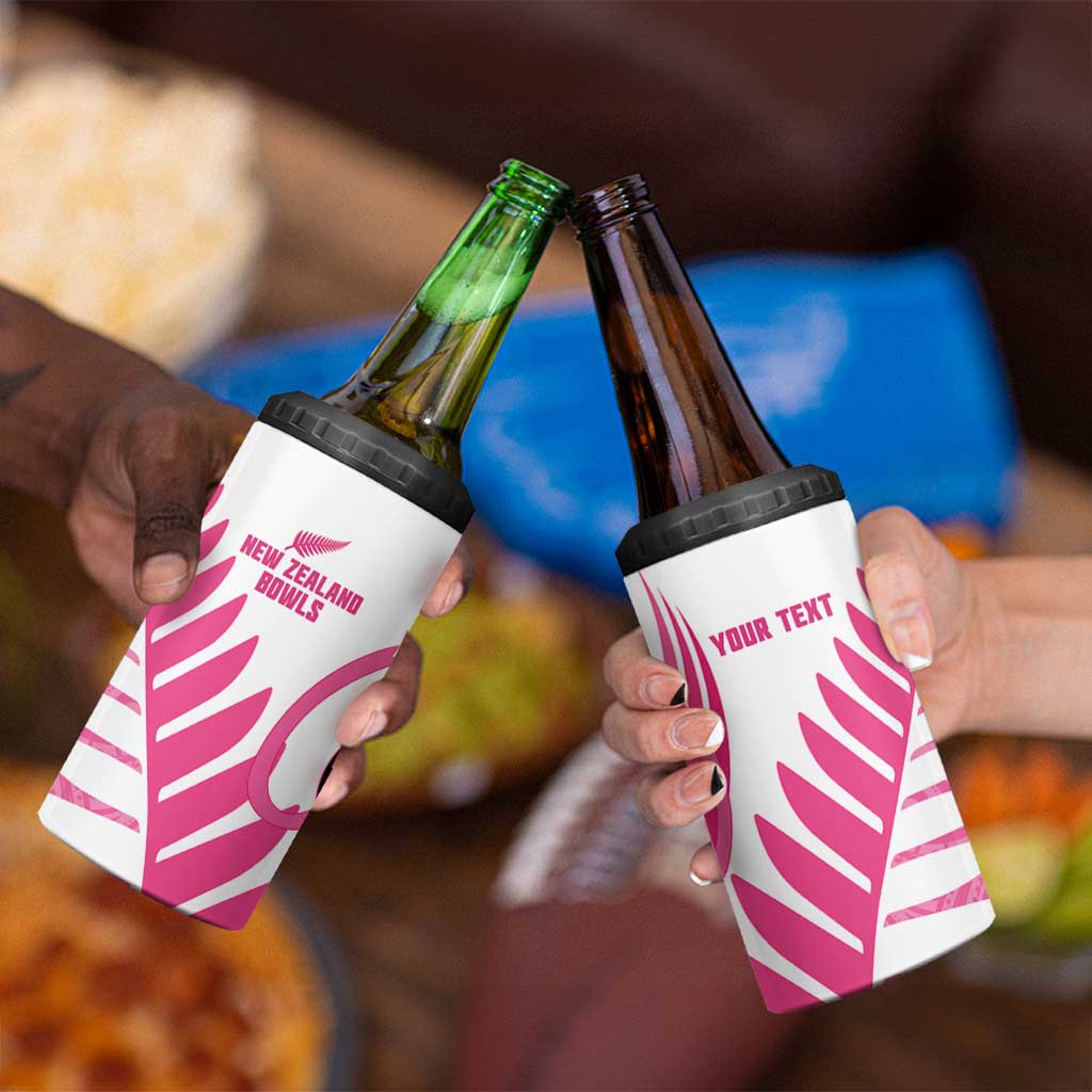 New Zealand Lawn Bowls Breast Cancer Custom 4 in 1 Can Cooler Tumbler Aotearoa Maori Silver Fern Pink Ribbon - Aussie Hoodie