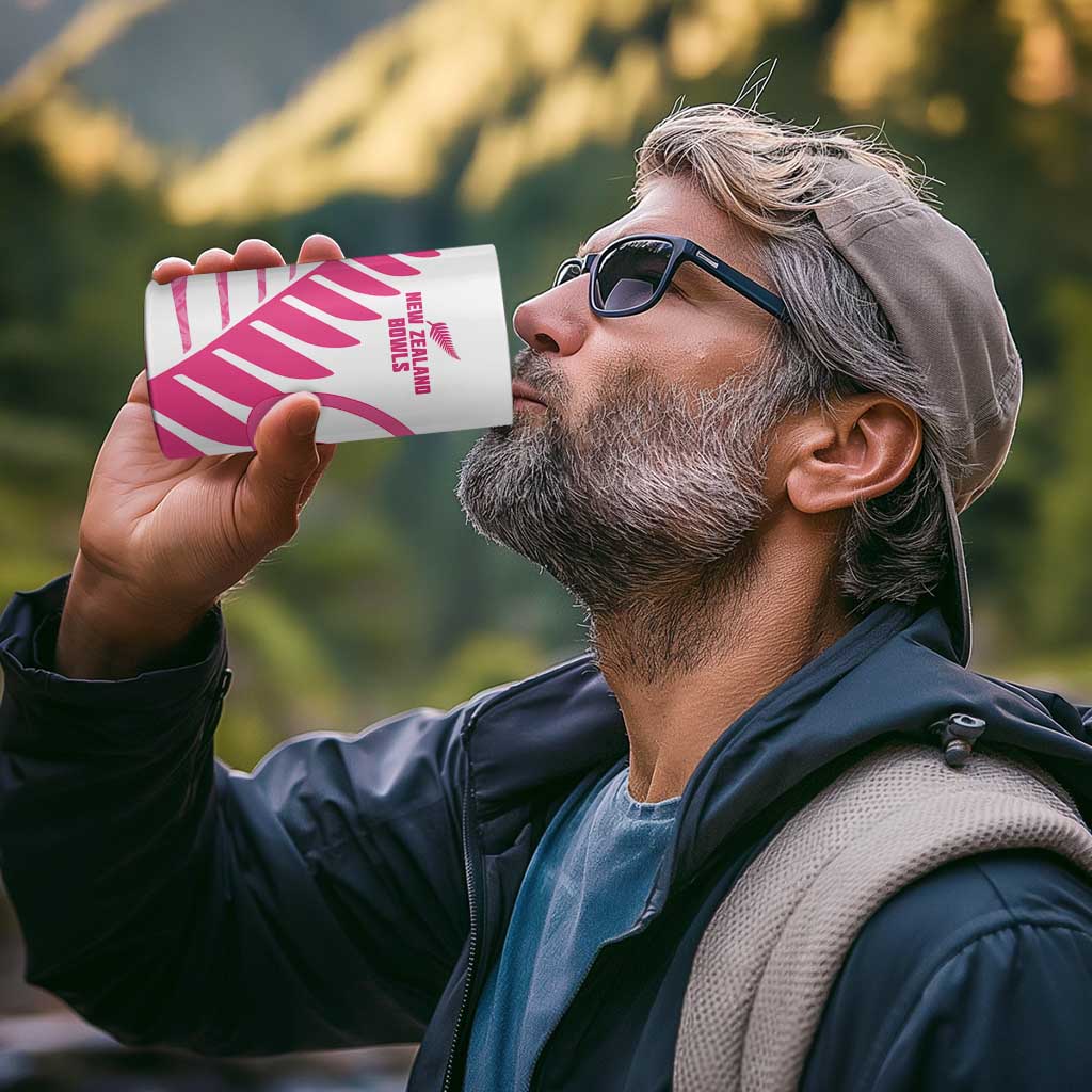 New Zealand Lawn Bowls Breast Cancer Custom 4 in 1 Can Cooler Tumbler Aotearoa Maori Silver Fern Pink Ribbon - Aussie Hoodie