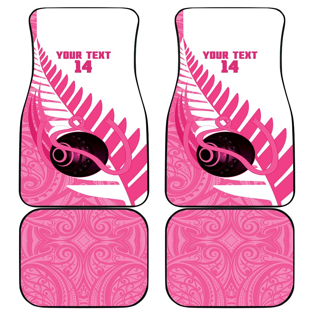New Zealand Lawn Bowls Breast Cancer Custom Car Mats Aotearoa Maori Silver Fern Pink Ribbon - Aussie Hoodie