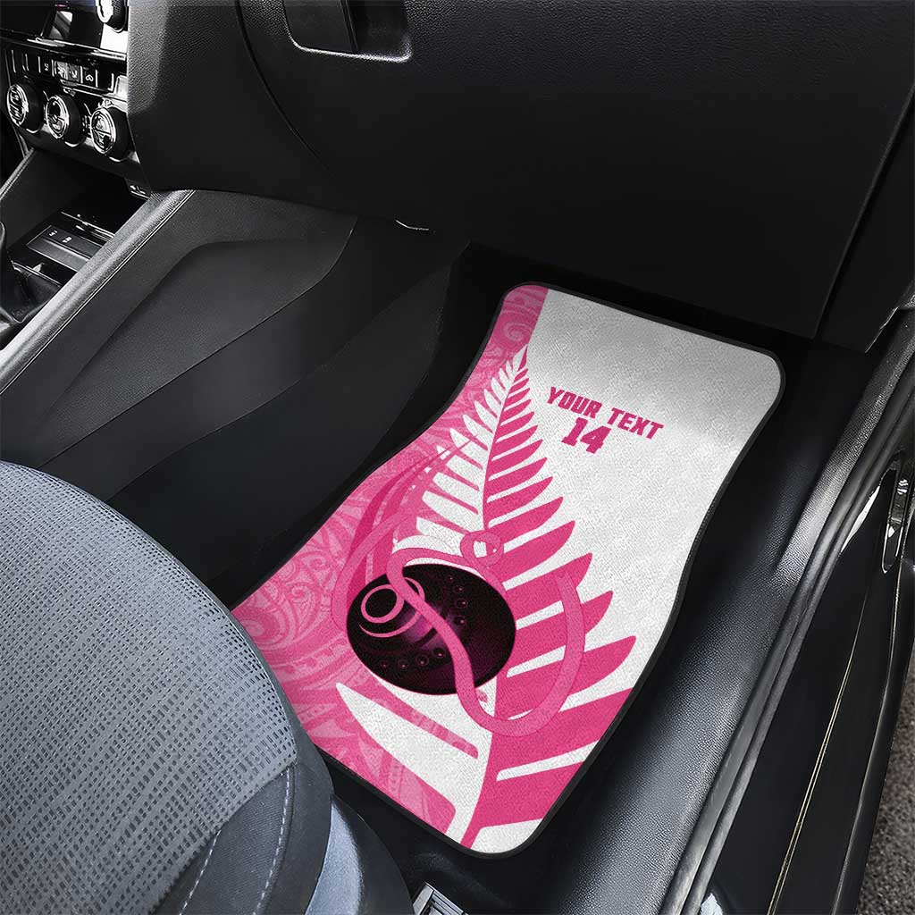 New Zealand Lawn Bowls Breast Cancer Custom Car Mats Aotearoa Maori Silver Fern Pink Ribbon - Aussie Hoodie