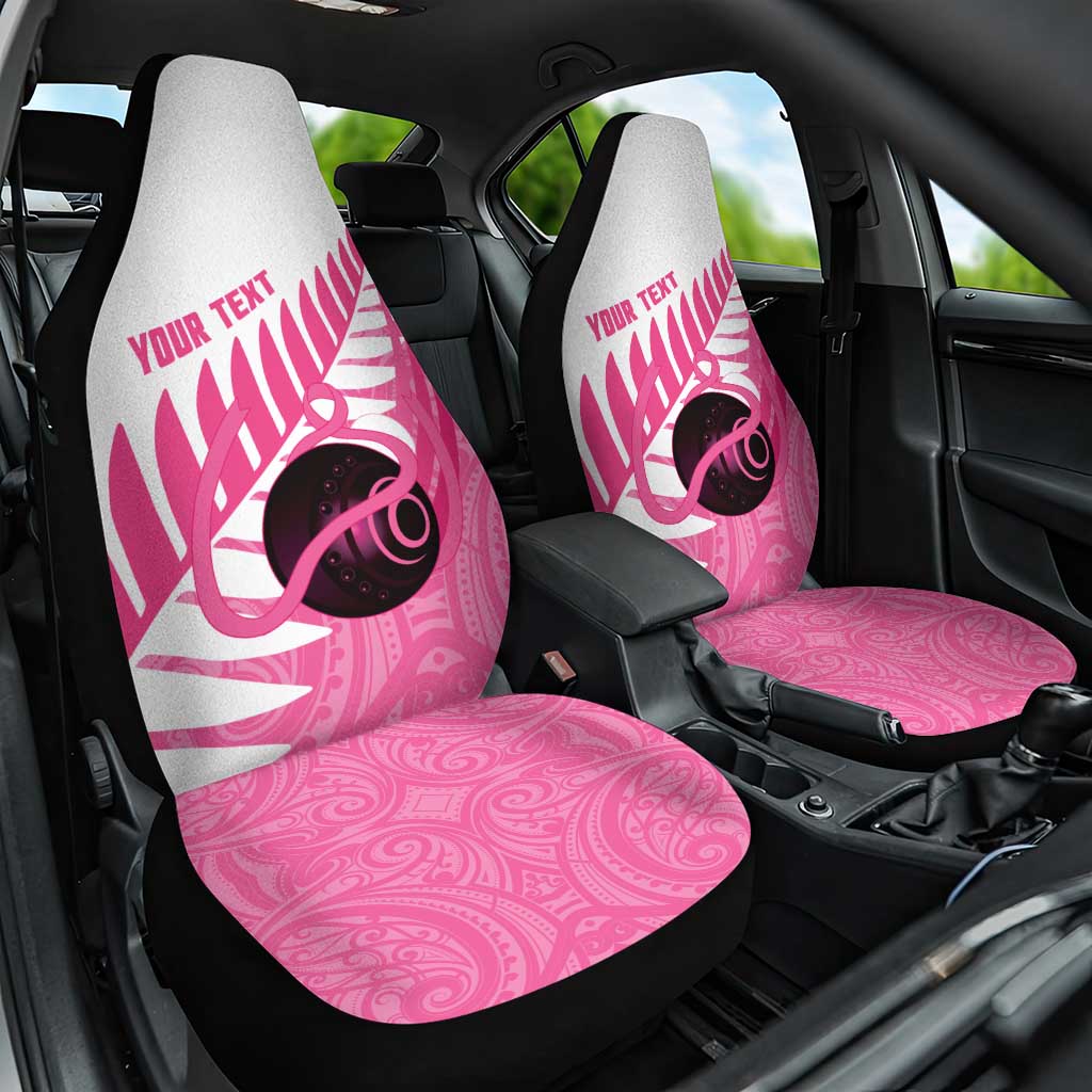 New Zealand Lawn Bowls Breast Cancer Custom Car Seat Cover Aotearoa Maori Silver Fern Pink Ribbon - Aussie Hoodie