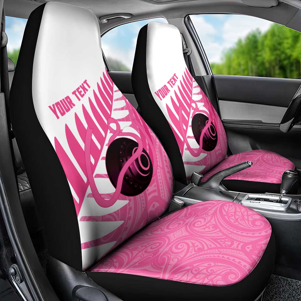 New Zealand Lawn Bowls Breast Cancer Custom Car Seat Cover Aotearoa Maori Silver Fern Pink Ribbon - Aussie Hoodie