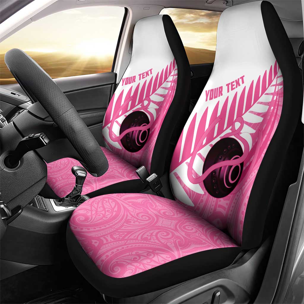 New Zealand Lawn Bowls Breast Cancer Custom Car Seat Cover Aotearoa Maori Silver Fern Pink Ribbon - Aussie Hoodie