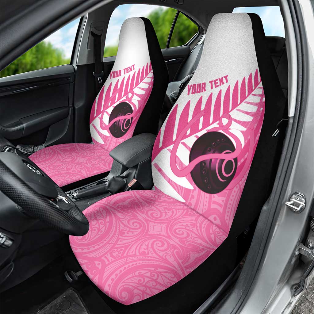 New Zealand Lawn Bowls Breast Cancer Custom Car Seat Cover Aotearoa Maori Silver Fern Pink Ribbon - Aussie Hoodie