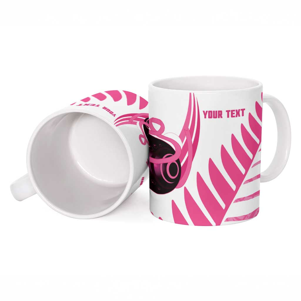 New Zealand Lawn Bowls Breast Cancer Custom Ceramic Mug Aotearoa Maori Silver Fern Pink Ribbon - Aussie Hoodie