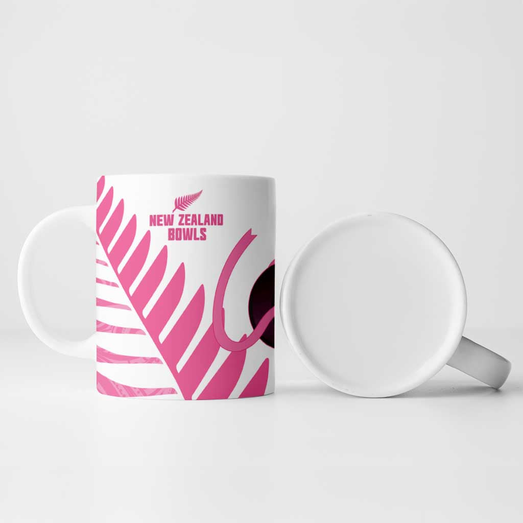 New Zealand Lawn Bowls Breast Cancer Custom Ceramic Mug Aotearoa Maori Silver Fern Pink Ribbon - Aussie Hoodie