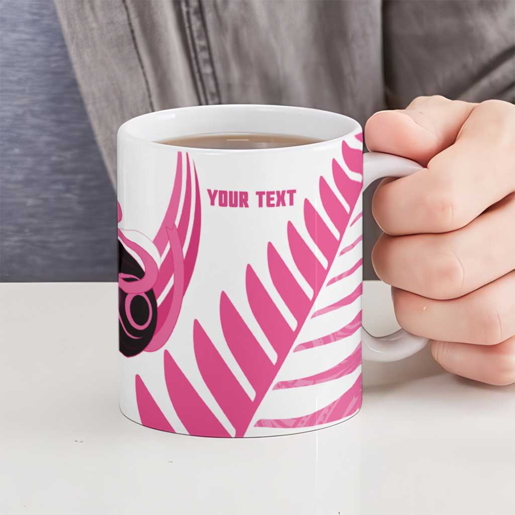 New Zealand Lawn Bowls Breast Cancer Custom Ceramic Mug Aotearoa Maori Silver Fern Pink Ribbon - Aussie Hoodie