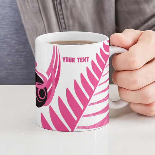 New Zealand Lawn Bowls Breast Cancer Custom Ceramic Mug Aotearoa Maori Silver Fern Pink Ribbon - Aussie Hoodie