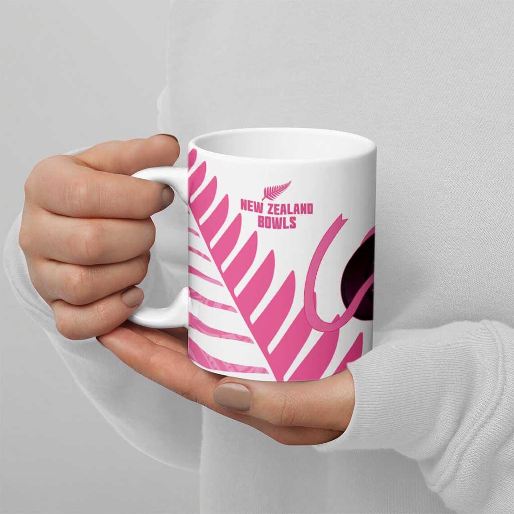 New Zealand Lawn Bowls Breast Cancer Custom Ceramic Mug Aotearoa Maori Silver Fern Pink Ribbon - Aussie Hoodie