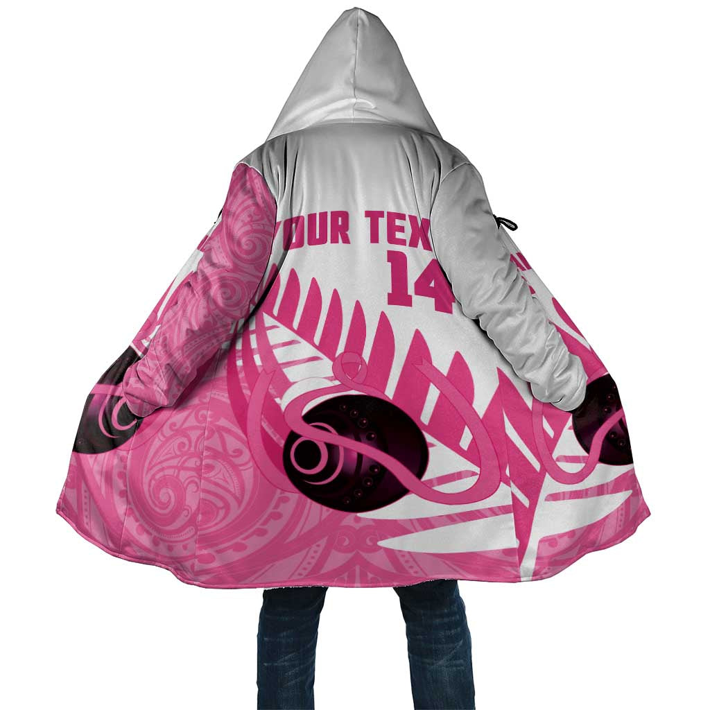 New Zealand Lawn Bowls Breast Cancer Custom Cloak Aotearoa Maori Silver Fern Pink Ribbon - Aussie Hoodie