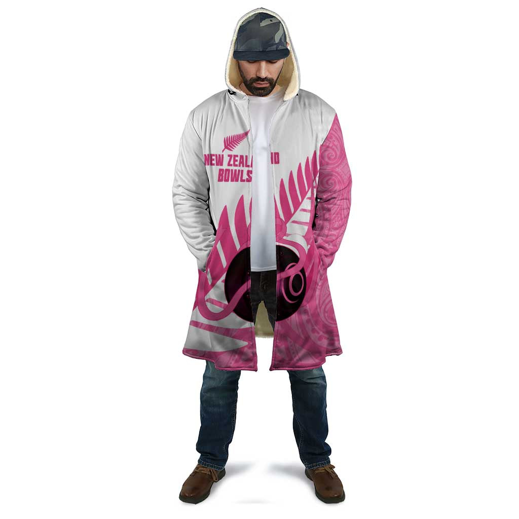 New Zealand Lawn Bowls Breast Cancer Custom Cloak Aotearoa Maori Silver Fern Pink Ribbon - Aussie Hoodie
