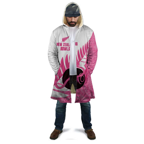 New Zealand Lawn Bowls Breast Cancer Custom Cloak Aotearoa Maori Silver Fern Pink Ribbon - Aussie Hoodie